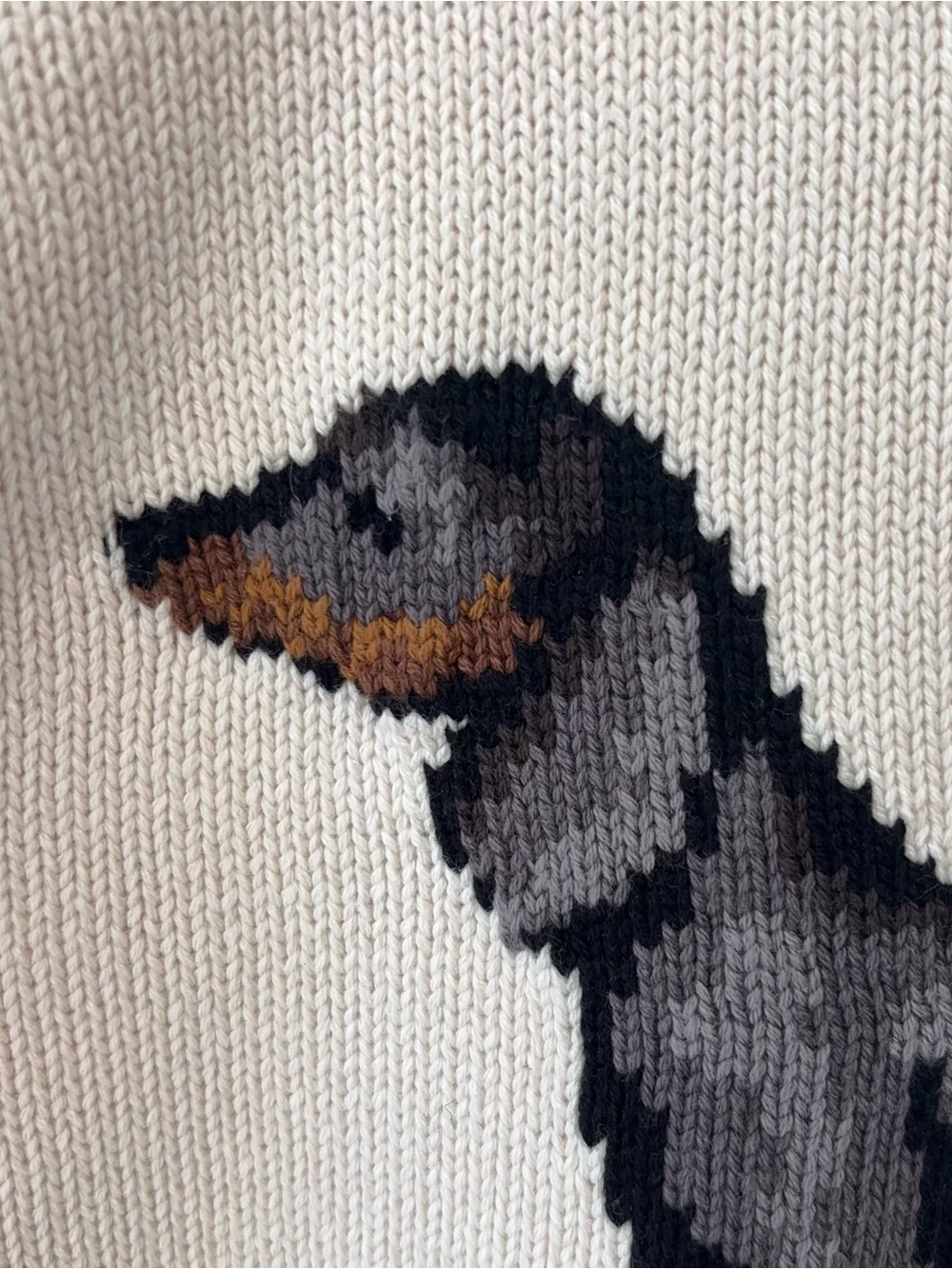 Lauren Ralph Lauren Intarsia Knit Dachshund Dog Cotton Sweater Size S Cream - Picture 6 of 12